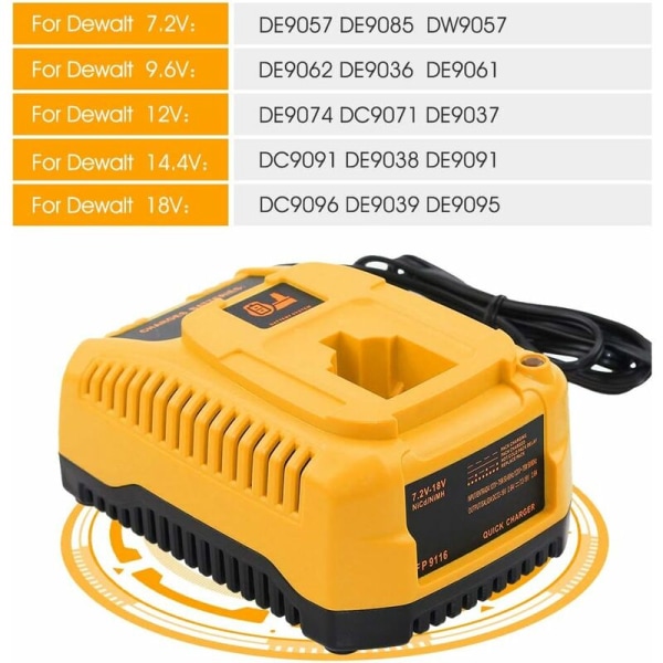 DC9310 Ersättningsladdare för Dewalt Ni-Cd & Ni-Mh batteri 7.2V-