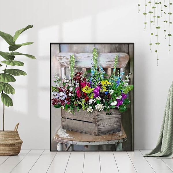 Blommor Diamantmålningssatser för Vuxna - 5D Stol Diamantkonstsatser för Vuxna Barn Nybörjare, DIY Full Drill Diamantprickar Strass Diamantkonstsatser