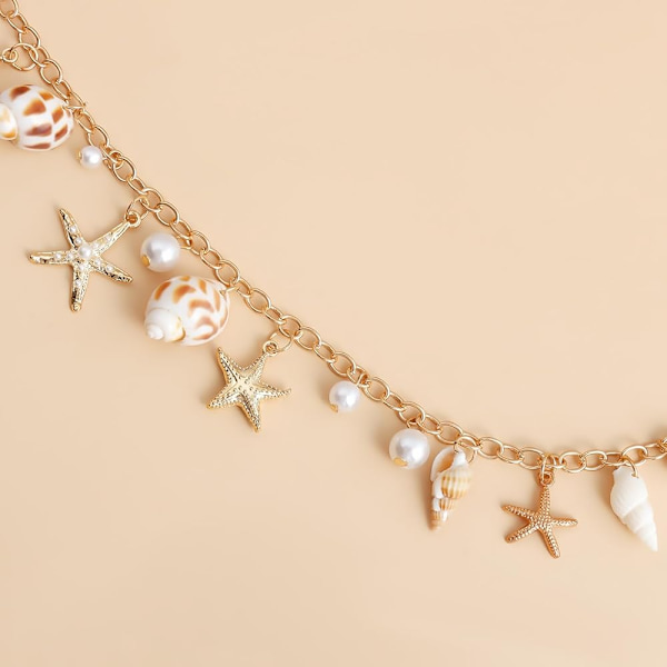 Seashell Starfish Chains Midja för Kvinnor Boho Conch Body Chains Pärla Starfish Vattentät Chains Midja Sommar Strand Body
