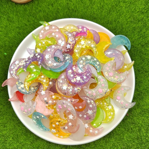8 stk Blandet 8 Farger Skinnende Måne Flatback Resin Knapp Jule DIY Håndverk Telefondeksel Scrapbook Pynt