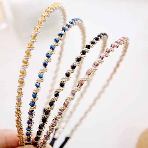 4PK Slim Beaded Headbands for Women,Non Slip Woven Headband,Cute Gold and Silvery Headbands for Girls, Metallochrome Hai