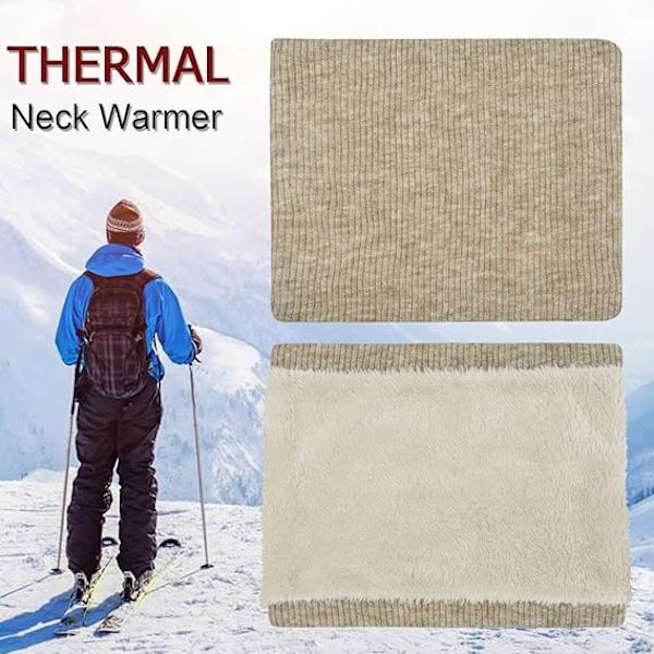 (Beige) Oppvarmet skjerf for jenter Vinterstrikket varmt skjerf med fleece