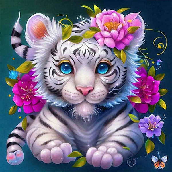 30x40cm 5D DIY diamantmalerisett for voksne og barn - blomsterknopp tiger