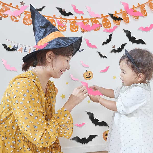 48 st 3D Rosa Fladdermöss Halloween Väggdekor - PVC Väggdekaler