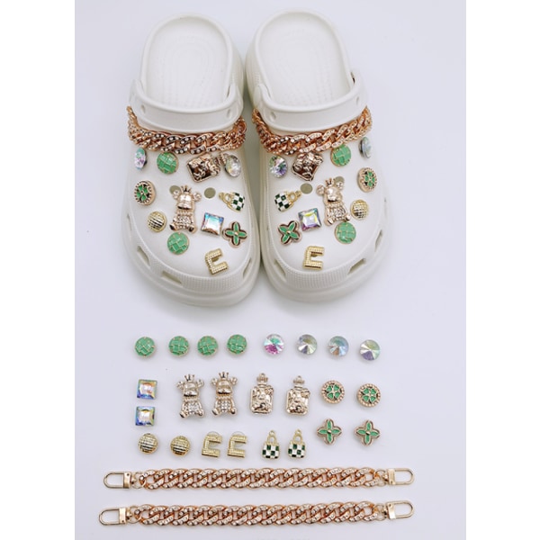 Ocean 26 deler 3D Clogs Sandaler Ornamenter (grønn dress), sko sjarm