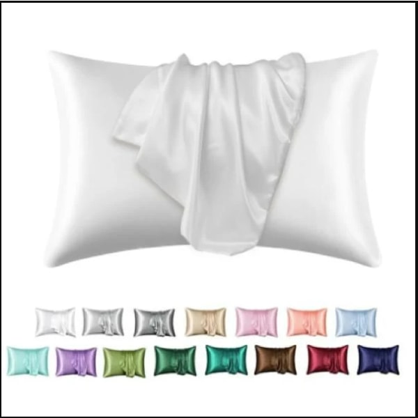 (Hvid), 2-delt satin pudebetræk sæt, silke pudebetræk, sengetøj,