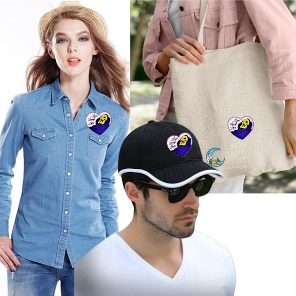 Morsom Latter Skalle Hjerte Strykejern På Lapp, Positiv Skalle Broderte Sy På Lappe Emblem Merke Applikasjon Reparasjonslapp DIY Håndverk Tilbehør For Klær