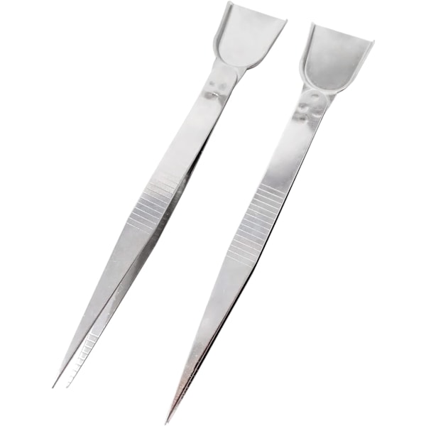 2 stk. Praktisk pinsett i rustfritt stål med skuffe, spisse tupper, perlepinsett, verktøy for smykkelaging med frøperler og diamant (15,5 cm)