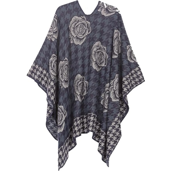 Fasjonabelt vendbart sjalkappe for kvinner med blomster - blå, sjal Sw
