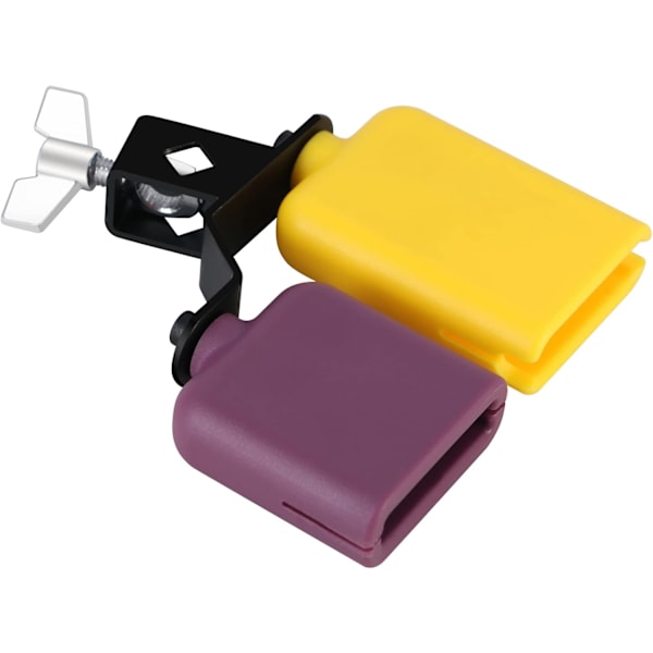Plast Ko Bjällra Dubbel Sambago Bjällra Jam Block för Bandövning Festivalframträdande, Latin Percussion Instrument Kit (Gul-Lila)