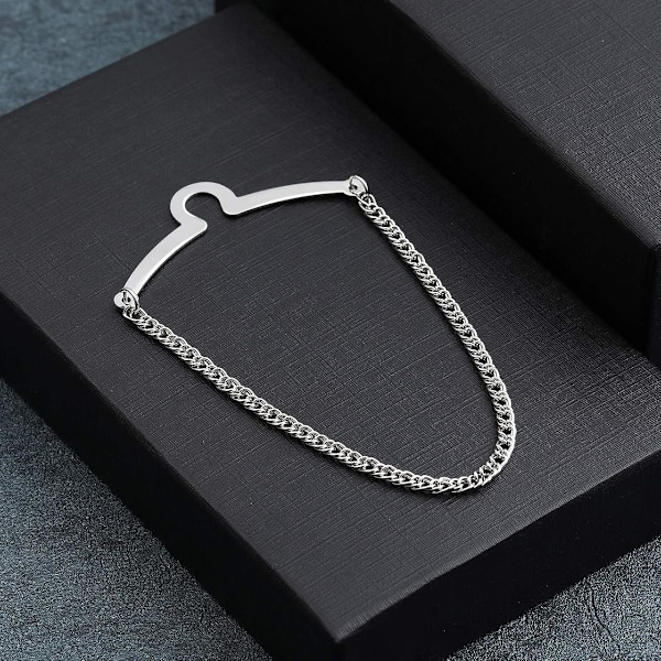 2 stk. Sæt Mænds Sølv Gylden Halsbind slipsklemmer Link Kæde Cravat Krage Pins Broche