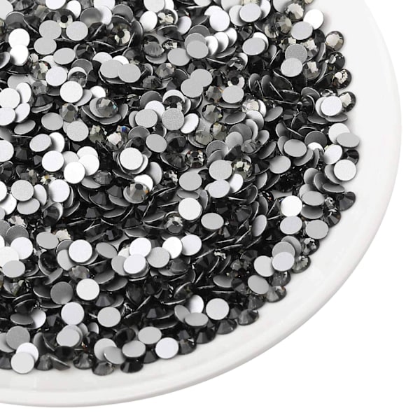 Flad Ryg Krystal Rhinestones Runde Stene til Neglekunst og Håndværk Lim Fix, Sort Diamant, 4mm