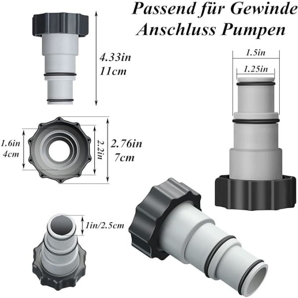 PCS Svømmebassengadapter, Erstatningslange-adapter for pumper, med
