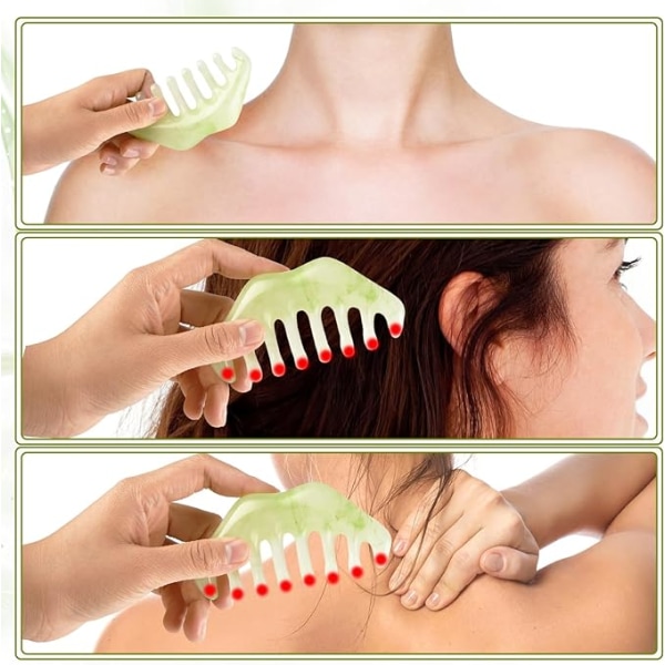 Jade Stone Massasje Kam Guasha Hair Kam for Scraping Scalp Multi