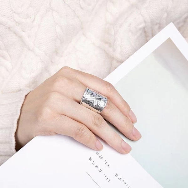 Sterling Silver Mandala Ring, Bohemisk Etnisk Tribal Solring, Bohemian Gypsy Silver Ring, Justerbar till storlekar 6-12, Kan även passa som tumring