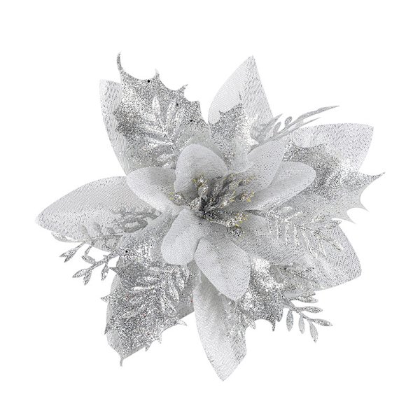 12 stk. 14 cm / 5,5 tommer Sølv Juleblomst Kunstige Blomster Glitter