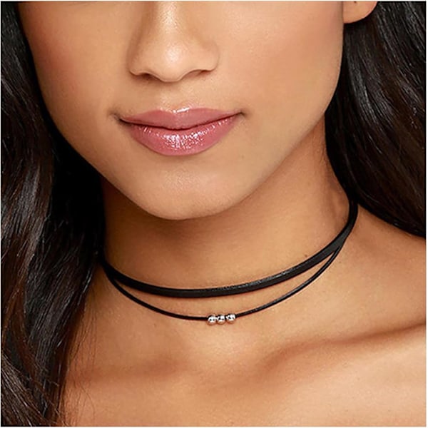 Andelaisi Boho Flerskiktat Läderrep Halsband Choker Svart Läderrep Choker Halsband Gotisk Läder Mocka Halsband Cha