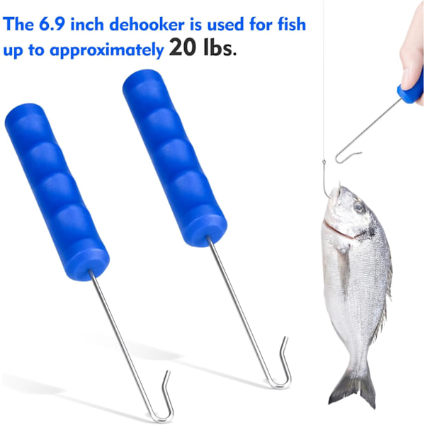 2-pak Fiskekrogfjerner, 7 tommer Fiskekrogfjernerværktøj til Saltvand, Bærbart Fisketilbehør Effektiv Afkrogningsløsning til Lystfiskere (Blå)