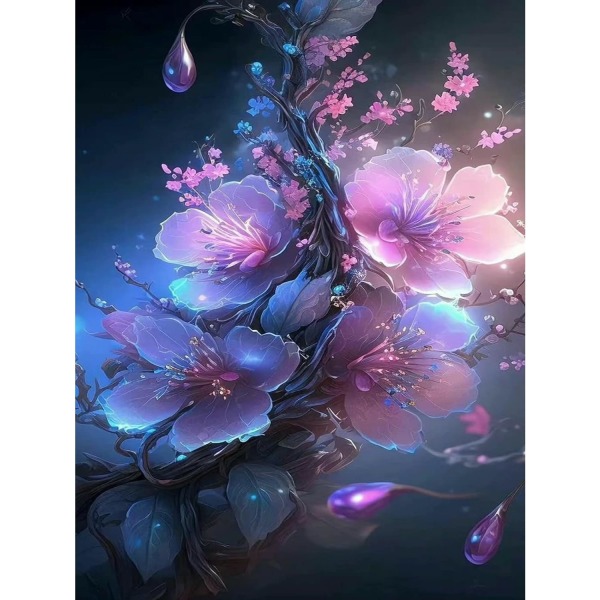 (30x40 cm luumun kukka, violetti + sininen - fantasiakukka) 5D-timantti