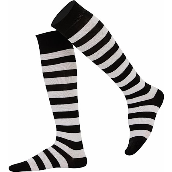 1 Pari Sukkia (Valkoinen ja Musta) Unisex Raidallinen Polven Pituinen Miehille ja Naisille