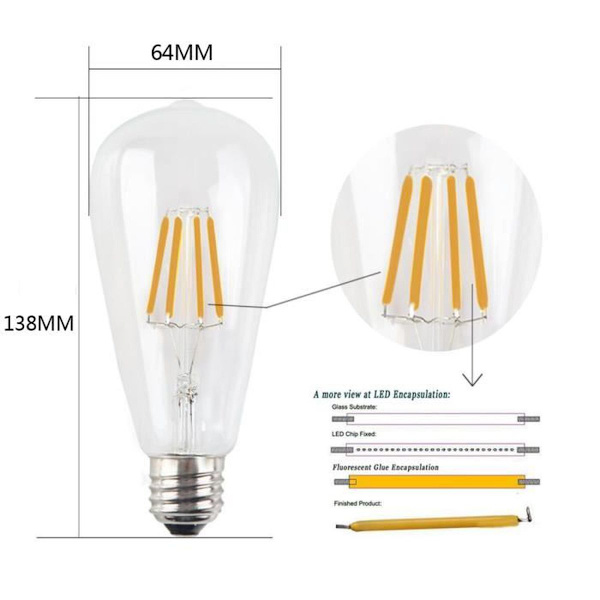 6 kpl E27 LED-filamenttilamput 4W Filamenttilamppu himmennettävä Vintage Edison