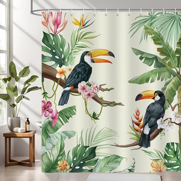 Tropisk Bruseforhæng Toucan Fugle Blade Badeforhæng Polyesterstof Anti-skimmel Vandafvisende Vaskbar Badeværelsesforhæng 180 x 180 cm med 12 Kroge