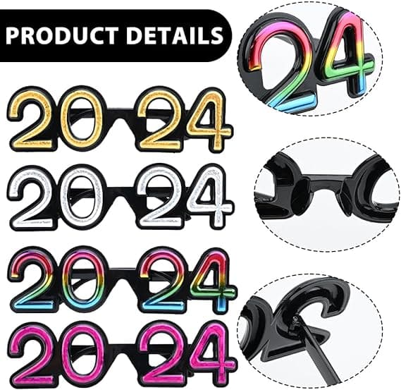 4 kpl 3D Uutta Vuotta 2024 -laseja, Upea