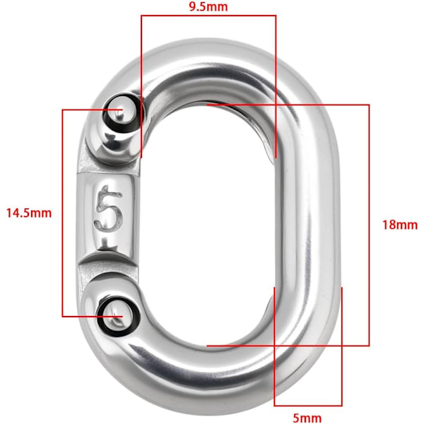 5 stk. 5mm 316 Rustfritt Stål Splitt Koblingslenker Kraftige Kjedelenkekoblinger C-Formet Splittforbindelse for Kjedeforbindelse Marinekvalitet