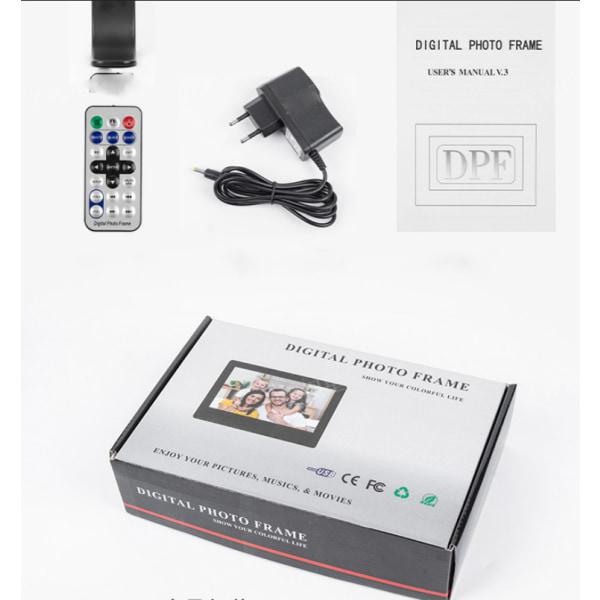 7" digital fotoram (svart), elektroniskt fotoalbum, USB video