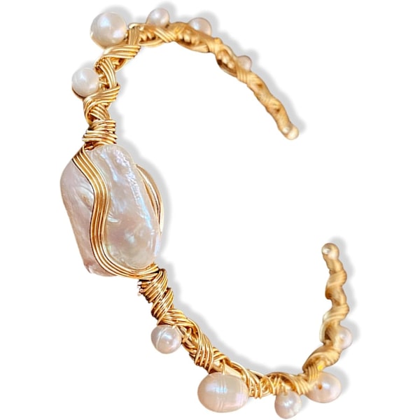 Gold Baroque Pearl Bracelet, Adjustable Gold Wrap Design Pearl Bracelet   Gold Plated Delicate Small Pearl Bracelet for