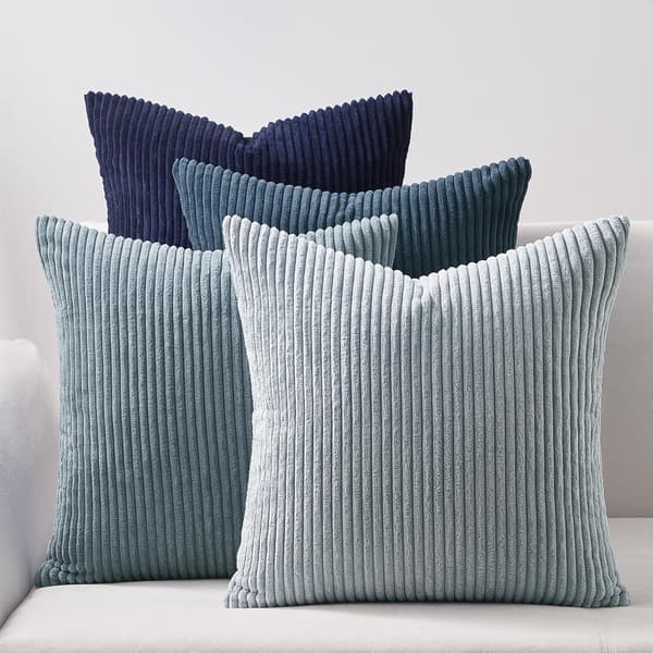 Marineblå gradient kordfløyel stripet sofaputetrekk, 45 x 45 cm, sett med 4, dekorative puter