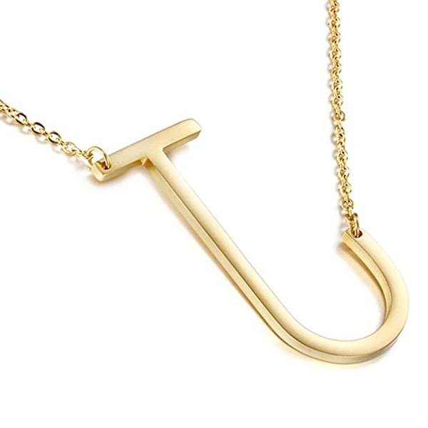 Initial J Necklace 18K Gold Plated Stainless Steel Large Big Letters Pendant Necklace Script Name Monogram Necklaces for