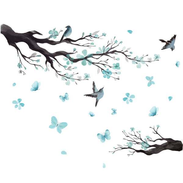 Flower Branch Wall Stickers Wall Sticker Blue Flowers Tree Birds