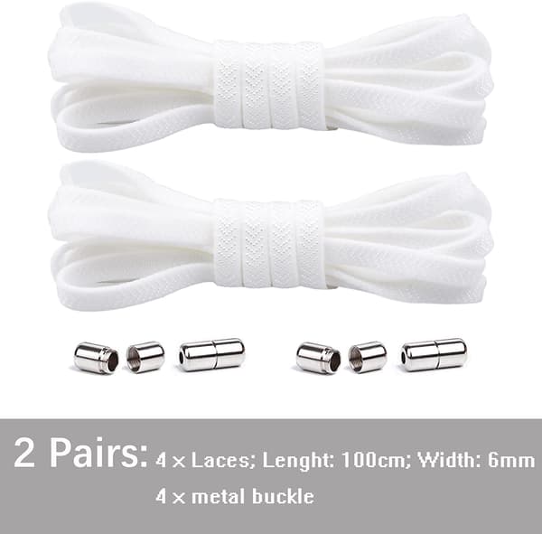 2 Par Elastiske Flate Skolisser med Metall Lukking, Ingen Knyting Elastisk
