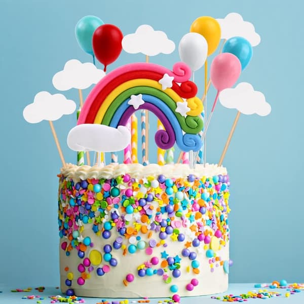 12 Stykker Kagepynt, 3D Regnbue Ballon Cupcake Pynt, Cupca