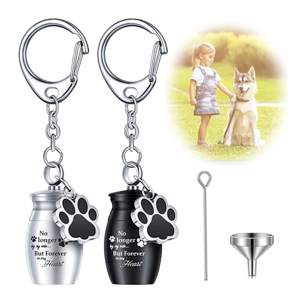2 stk. Husdyrs Urne Nøglering Husdyrs Aske Nøglering Hunde Mindesmærke Kremering Smykker Rustfrit Stål Hund Pot Charm Aske Holder
