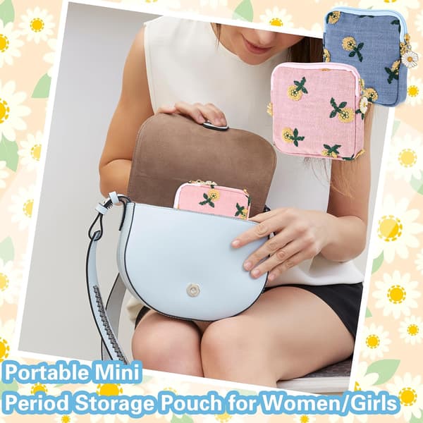Sanitetsbind Opbevaringspose, 2 stk. Broderi Menstruationskop Pose Bomuld Blød Periode Holder Pose Bærbar Tampon Holder Pad Pose Periode Kit Pose til Kvinder