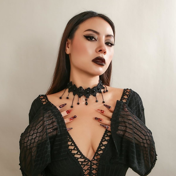 Gotisk Svart Spets Choker Halsband för Kvinnor Retro Gotisk Kristall Tofs Halsband Punk Vampyr Choker Halsband Goth Halsband Julfest Halloween