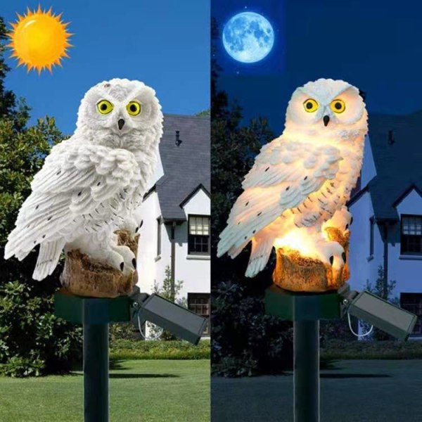 (Hvid) Solar Landskab Light Owl Lawn Light Dekorativ LED Solar