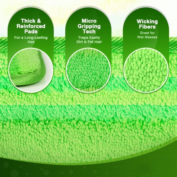 Pakkauksessa 4 mikrokuitumoppia (vihreä), joka on yhteensopiva Swiffer Sweeperin kanssa,