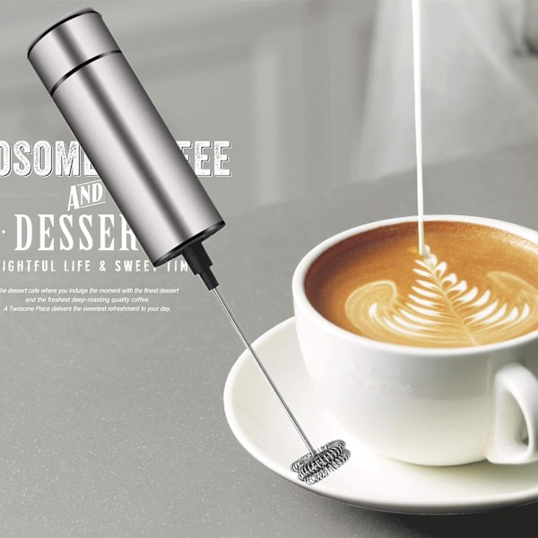 Melkeskummer Håndholdt Batteridrevet, Kaffeskummer for Melkeskumming, Latte/Cappuccino Skummer Mini Frappe Mikser for Drikke, Varm Sjokolade, Rustfritt Stål