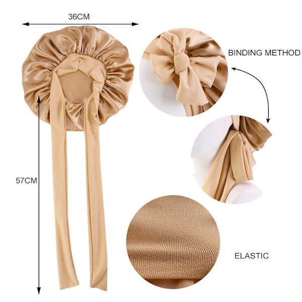 Rund elastisk satin-sovhatt (guld), elastiskt hårband för natten