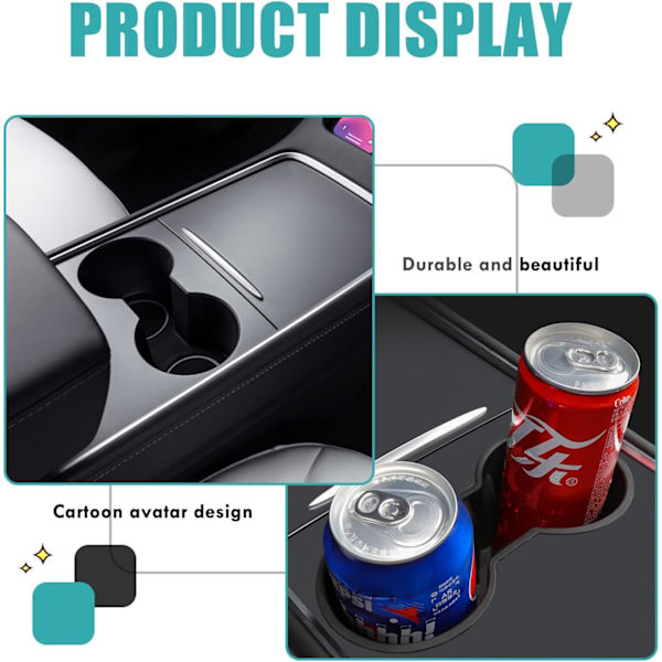 1 stk. bilcoaster for Tesla Model Y/3, sklisikker bilkoppholder