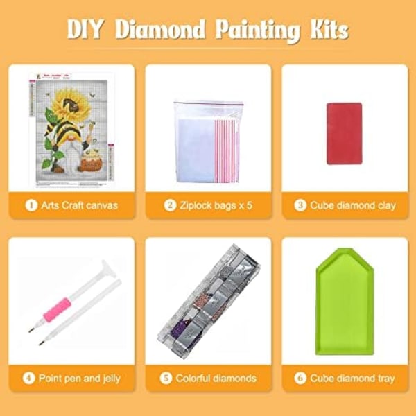 Gnomes Diamond Art Kits for Adults, Full Drill Gnomes with Sunflowers Diamond Art Kits, DIY 5D Diamond Dots Paint with D