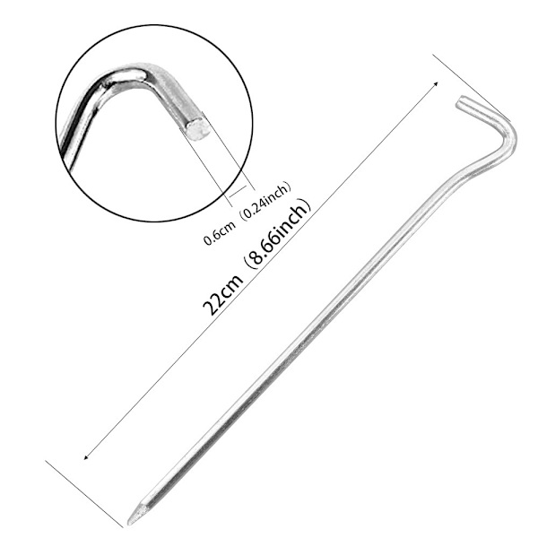 12 stk teltplugger - Aluminium teltplugger med krok - 22 cm H