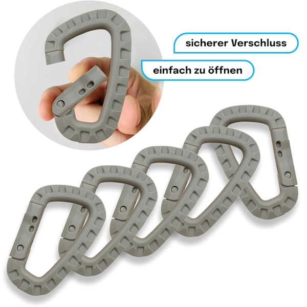 5-pack Plastkarbinhakar - Grå - D-formade