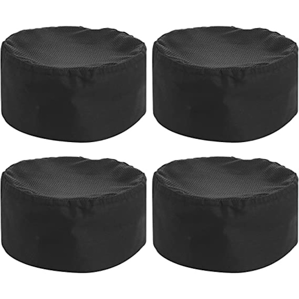 Set med 4 svarta kockmössor, justerbar köksmössa, elastiskt band, O
