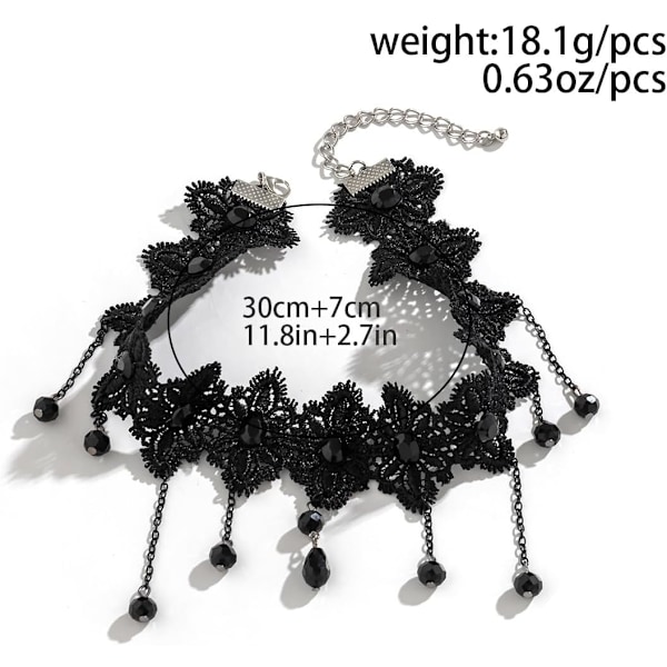 Gotisk Svart Spets Choker Halsband för Kvinnor Retro Gotisk Kristall Tofs Halsband Punk Vampyr Choker Halsband Goth Halsband Julfest Halloween