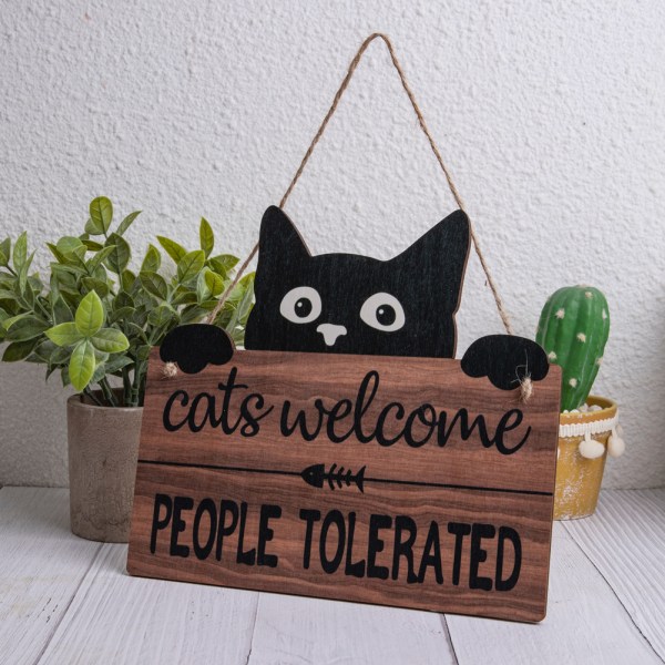 Animal Black Cat Cat Welcome Theme Creative Pendant Wooden Hangin