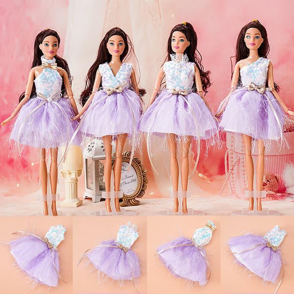 4 st 30 cm dockkläder Lila Modeklänningsset